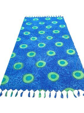 Rima Beach Coverup  Vibrant Blue Teal Spiral Terivoile Fringed Scarf 72" x 40"